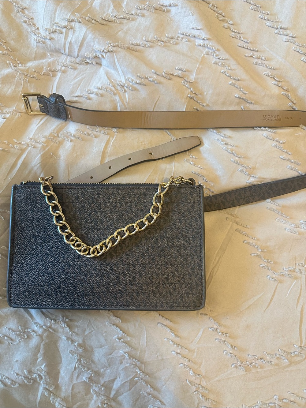 Michael Kors Gray Brown Logo Chain Crossbody Bag